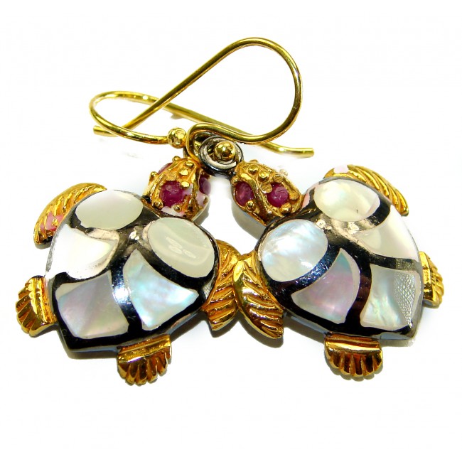 SEA TURTLES Style genuine Pearl 18K Gold over .925 Sterling Silver earrings - photo 3