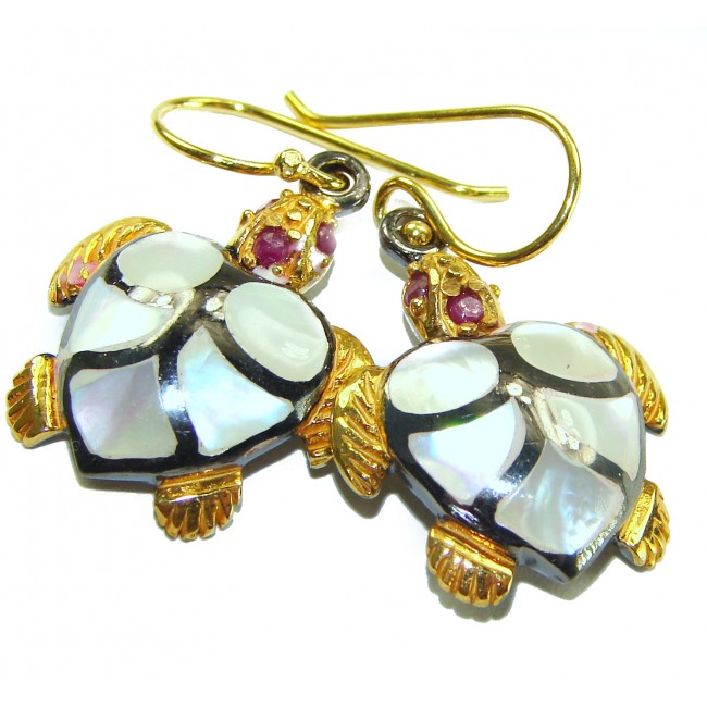SEA TURTLES Style genuine Pearl 18K Gold over .925 Sterling Silver earrings - photo 2