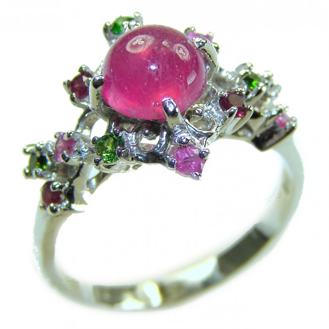 Natural 3.9 carat Ruby .925 Sterling Silver handmade Statement Ring size 8