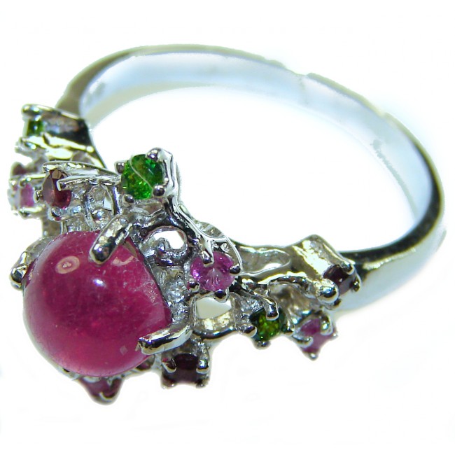 Natural 3.9 carat Ruby .925 Sterling Silver handmade Statement Ring size 8