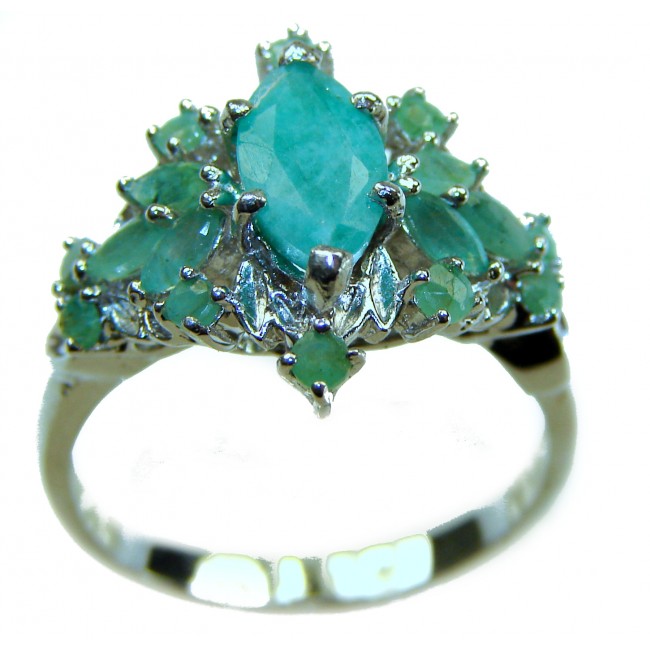 Gabriella - Luxurious 9.5 carat Emerald .925 Sterling Silver handcrafted Cocktail Ring s. 8