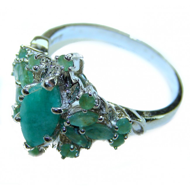 Gabriella - Luxurious 9.5 carat Emerald .925 Sterling Silver handcrafted Cocktail Ring s. 8