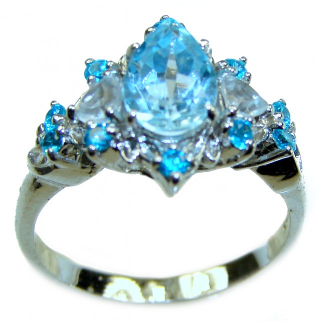 Gabriella - Luxurious 9.5 carat Swiss Blue Topaz .925 Sterling Silver handcrafted Cocktail Ring s. 8