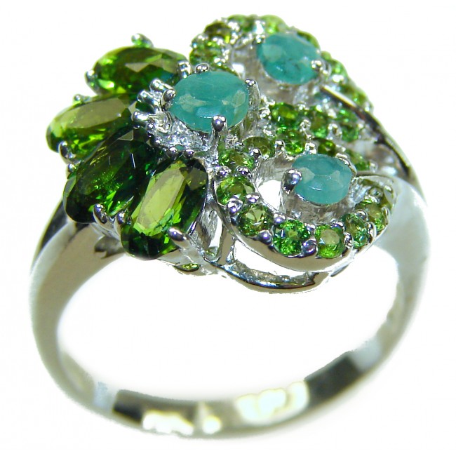 Luxurious 10.5 carat Emerald .925 Sterling Silver handcrafted Cocktail Ring s. 6 - photo 3