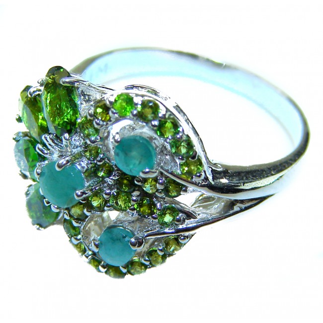 Luxurious 10.5 carat Emerald .925 Sterling Silver handcrafted Cocktail Ring s. 6 - photo 1