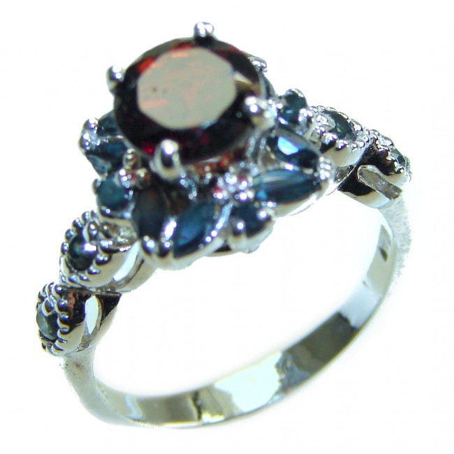 Natural 4.9 carat Ruby Sapphire .925 Sterling Silver handmade Statement Ring size 6 - Ruby sapphire sterling silver ring, side view close-up.