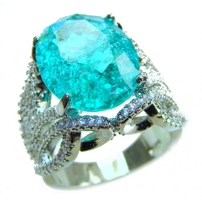 TIFFANY Authentic 28.2 carat Paraiba Tourmaline .925 Sterling Silver handcrafted Ring size 7 1/4