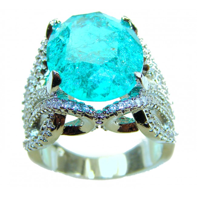 TIFFANY Authentic 28.2 carat Paraiba Tourmaline .925 Sterling Silver handcrafted Ring size 7 1/4