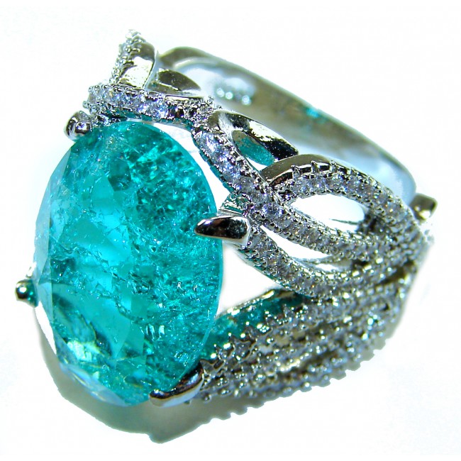 TIFFANY Authentic 28.2 carat Paraiba Tourmaline .925 Sterling Silver handcrafted Ring size 7 1/4