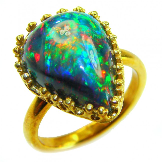 A COSMIC POWER Genuine 30.2 carat Black Opal 18K Gold over .925 Sterling Silver handmade Ring size 8