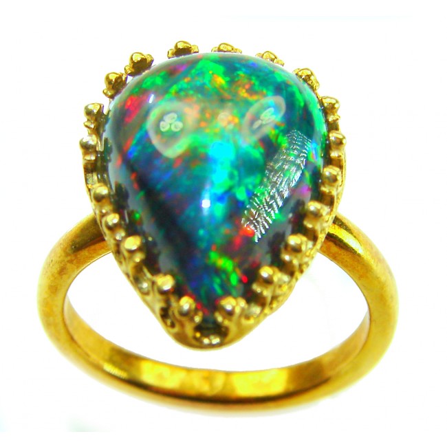 A COSMIC POWER Genuine 30.2 carat Black Opal 18K Gold over .925 Sterling Silver handmade Ring size 8