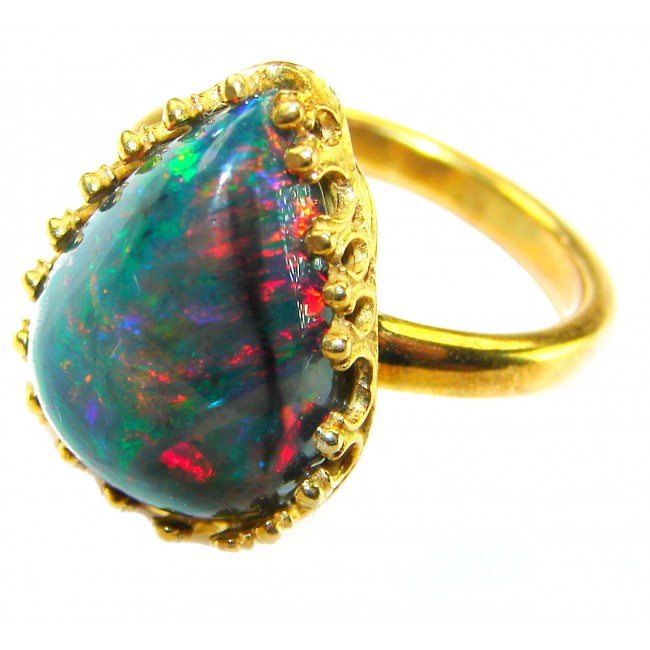 A COSMIC POWER Genuine 30.2 carat Black Opal 18K Gold over .925 Sterling Silver handmade Ring size 8