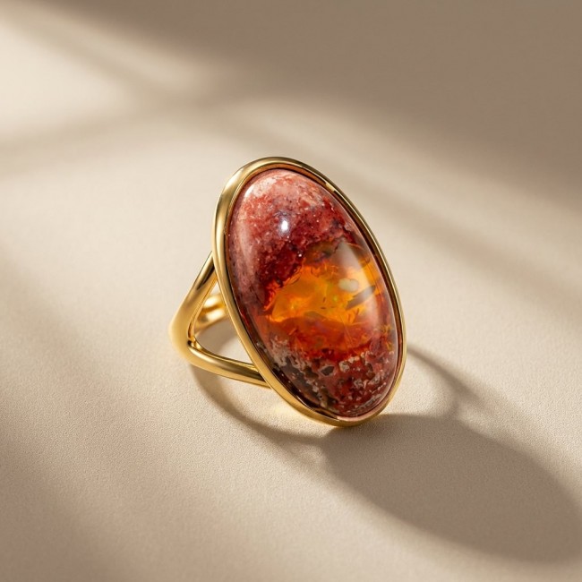 Queen of Fire best quality 22.4 carat Mexican Opal 18K Rose Gold over .925 Sterling Silver handmade ring 8 adjustable