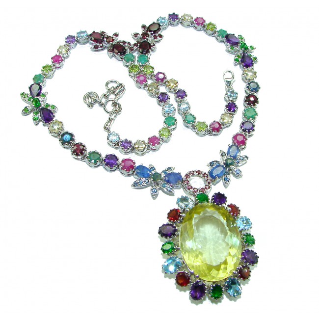 Enchanted Garden 62.2 grams authentic 55.2 carat Lemon Quartz Emerald .925 Sterling Silver handcrafted necklace