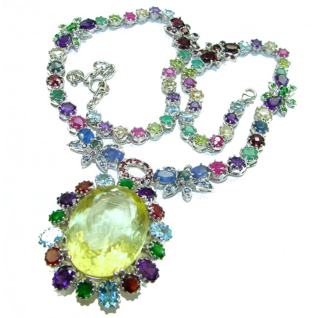 Enchanted Garden 62.2 grams authentic 55.2 carat Lemon Quartz Emerald .925 Sterling Silver handcrafted necklace