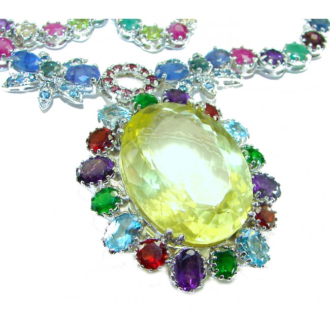 Enchanted Garden 62.2 grams authentic 55.2 carat Lemon Quartz Emerald .925 Sterling Silver handcrafted necklace
