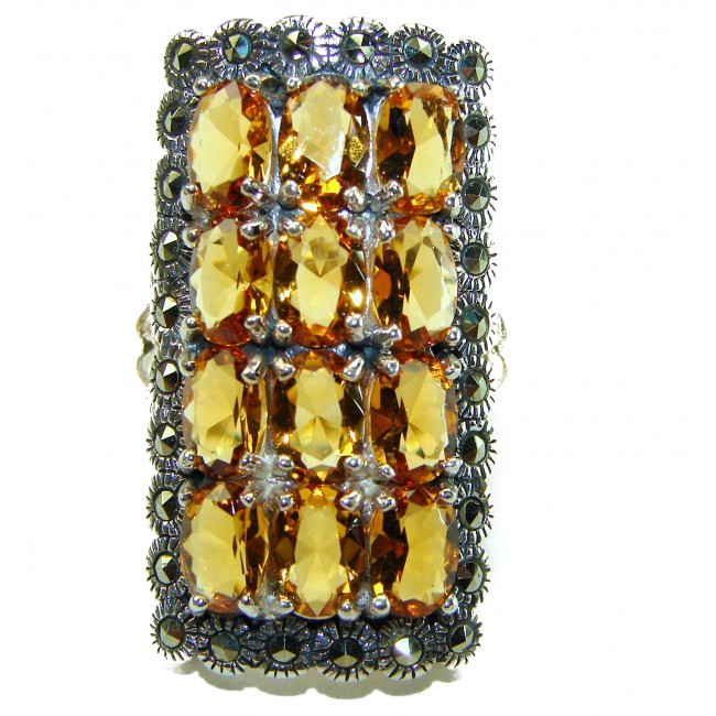 Golden Royalty 44.5 carat Citrine Marcasite .925 Sterling Silver Handcrafted Huge Ring size 8