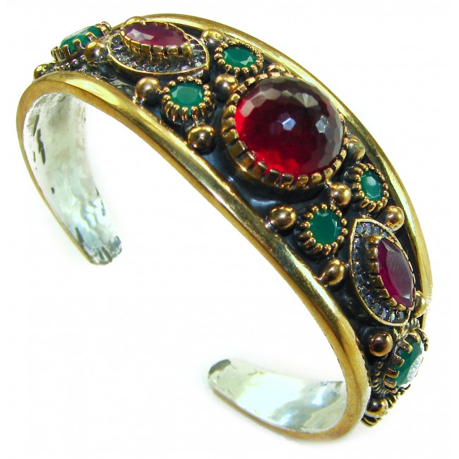 Victorian Style 22.5 carat Ruby & White Topaz .925 Sterling Silver Bracelet / Cuff