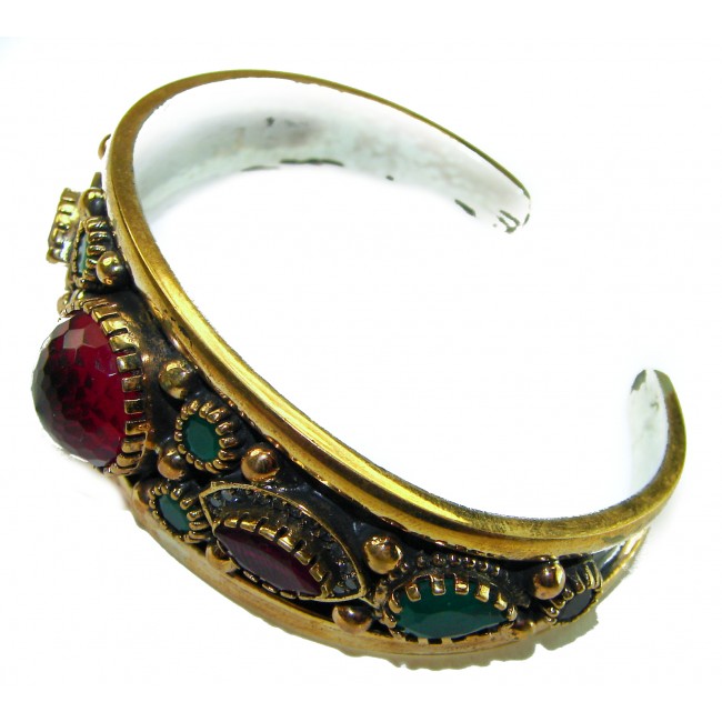 Victorian Style 22.5 carat Ruby & White Topaz .925 Sterling Silver Bracelet / Cuff