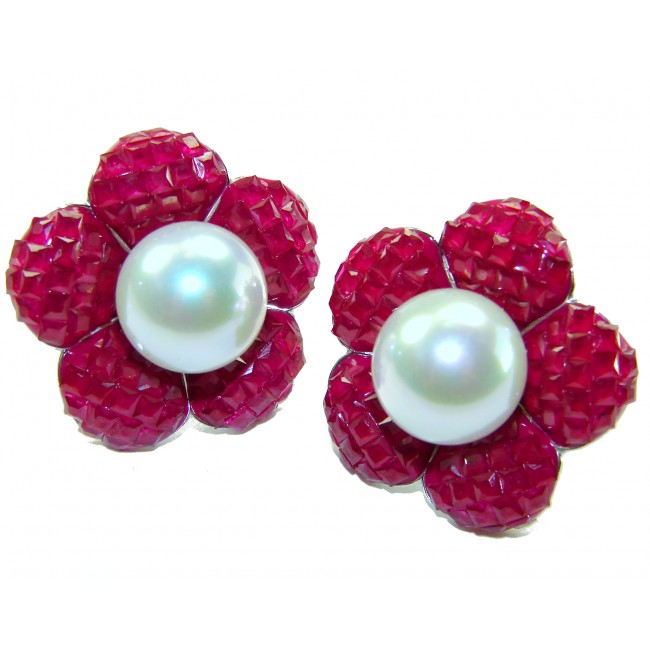 Born to Glam authentic 15.2 carat Ruby Pearl .925 Sterling Silver handcrafted earrings