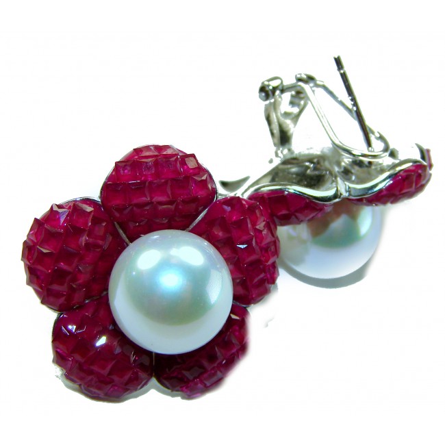 Born to Glam authentic 15.2 carat Ruby Pearl .925 Sterling Silver handcrafted earrings