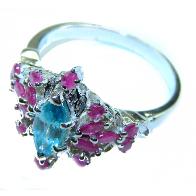 Emily 8.5 carat Swiss Aquamarine Ruby .925 Sterling Silver handmade Statement Ring size 9