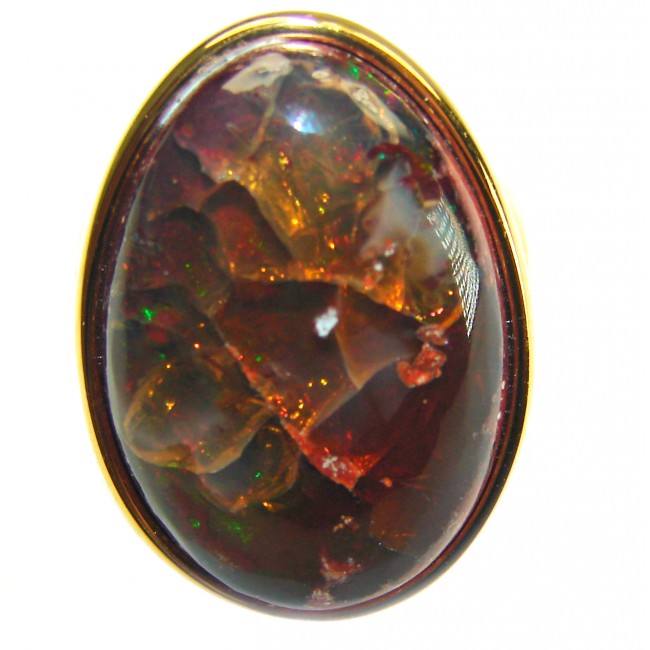Queen of Fire best quality 22.4 carat Mexican Opal 18K Rose Gold over .925 Sterling Silver handmade ring 7