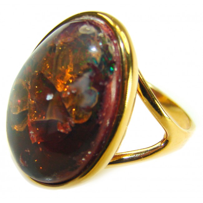 Queen of Fire best quality 22.4 carat Mexican Opal 18K Rose Gold over .925 Sterling Silver handmade ring 7