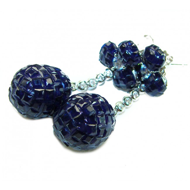 Giovanna - Authentic 21.9 carat Sapphire .925 Sterling Silver handcrafted earrings - Sapphire earrings close-up showing detail and gemstones.