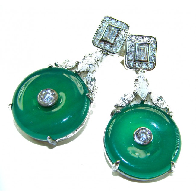 Very Unique authentic 12.5 carat Jade .925 Sterling Silver handcrafted earrings