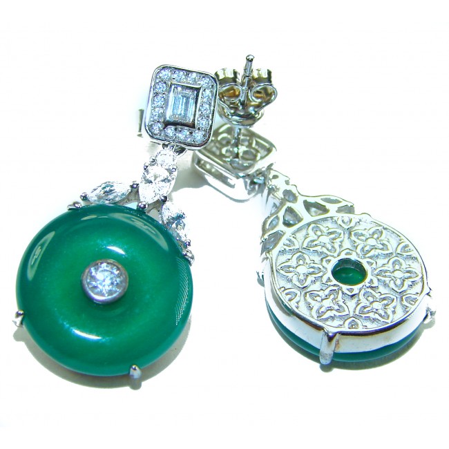 Very Unique authentic 12.5 carat Jade .925 Sterling Silver handcrafted earrings