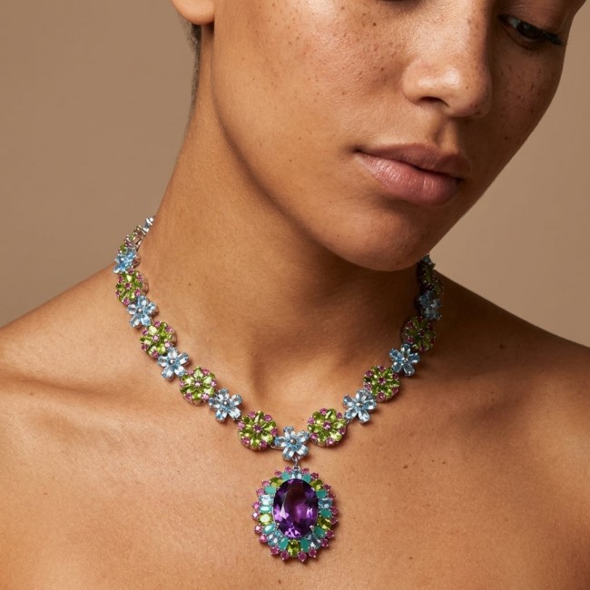 Giovanna - Luxurious natural 202.5 carat AUTHENTIC Multi - Gem .925 Sterling Silver handmade Statement necklace