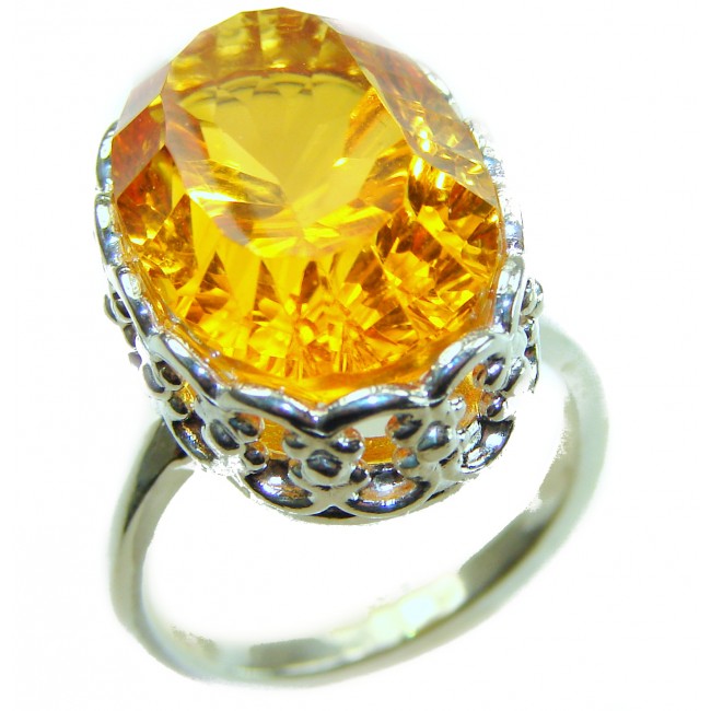 Natural 21.4 carat Golden Topaz .925 Sterling Silver handmade Large Statement Ring size 8 1/4