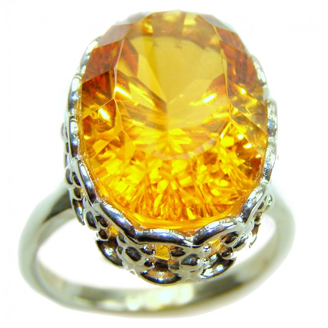 Natural 21.4 carat Golden Topaz .925 Sterling Silver handmade Large Statement Ring size 8 1/4