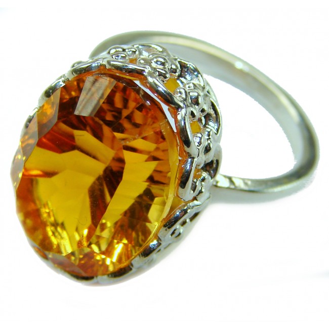 Natural 21.4 carat Golden Topaz .925 Sterling Silver handmade Large Statement Ring size 8 1/4