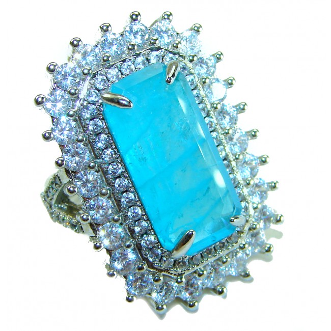 Luxurious baquette Cut 26.5 ctw Paraiba Tourmaline .925 Sterling Silver handcrafted Statement Ring size 6 1/4
