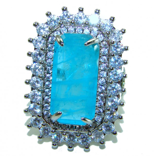Luxurious baquette Cut 26.5 ctw Paraiba Tourmaline .925 Sterling Silver handcrafted Statement Ring size 6 1/4