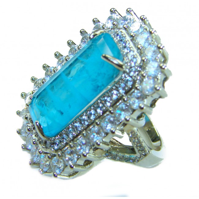 Luxurious baquette Cut 26.5 ctw Paraiba Tourmaline .925 Sterling Silver handcrafted Statement Ring size 6 1/4