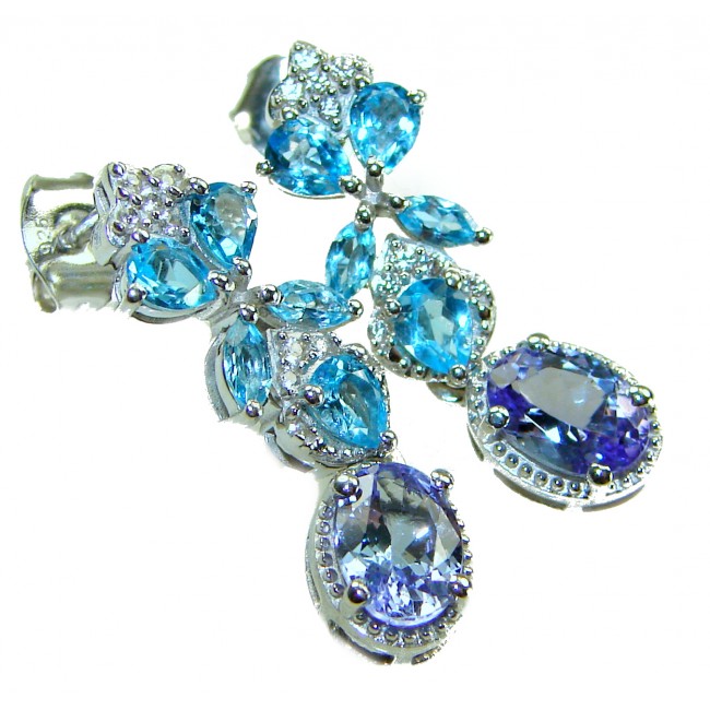 9.5 carat Swiss Alexandrite Blue Topaz .925 Sterling Silver Handcrafted Earrings - photo 3