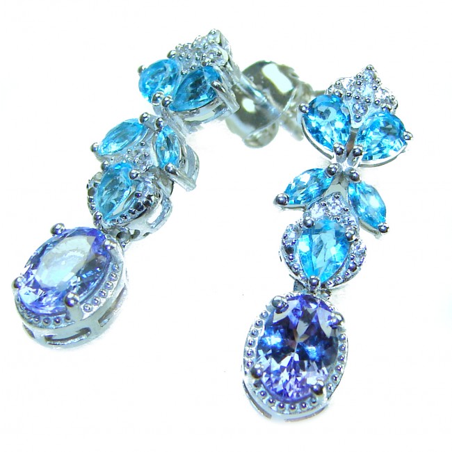 9.5 carat Swiss Alexandrite Blue Topaz .925 Sterling Silver Handcrafted Earrings - photo 2