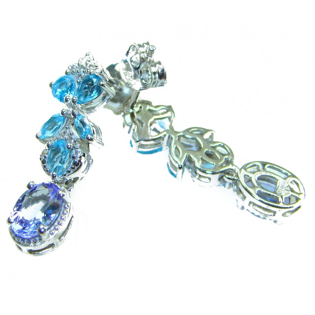 9.5 carat Swiss Alexandrite Blue Topaz .925 Sterling Silver Handcrafted Earrings - photo 1