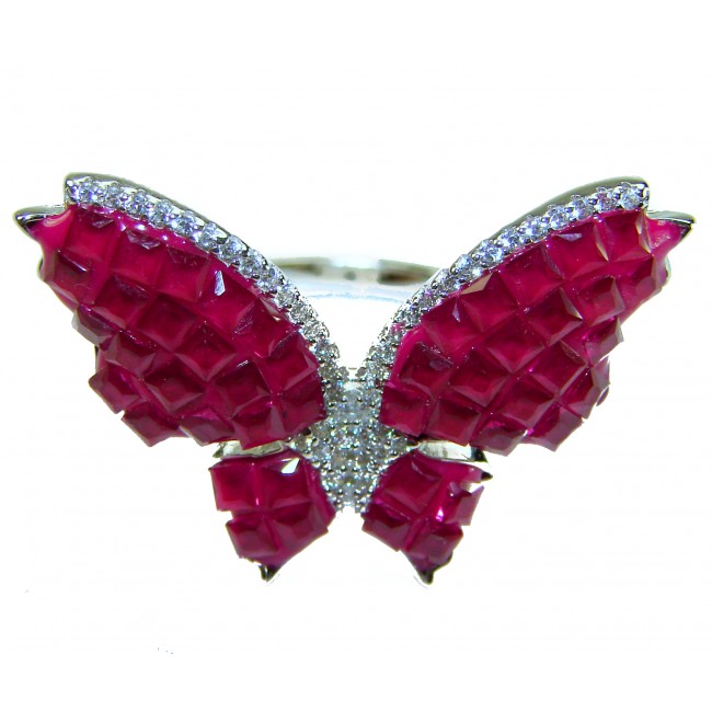 Precious Butterfly Genuine 10.5 carat Kasmir Ruby .925 Sterling Silver handmade Statement Ring size 6 - photo 2