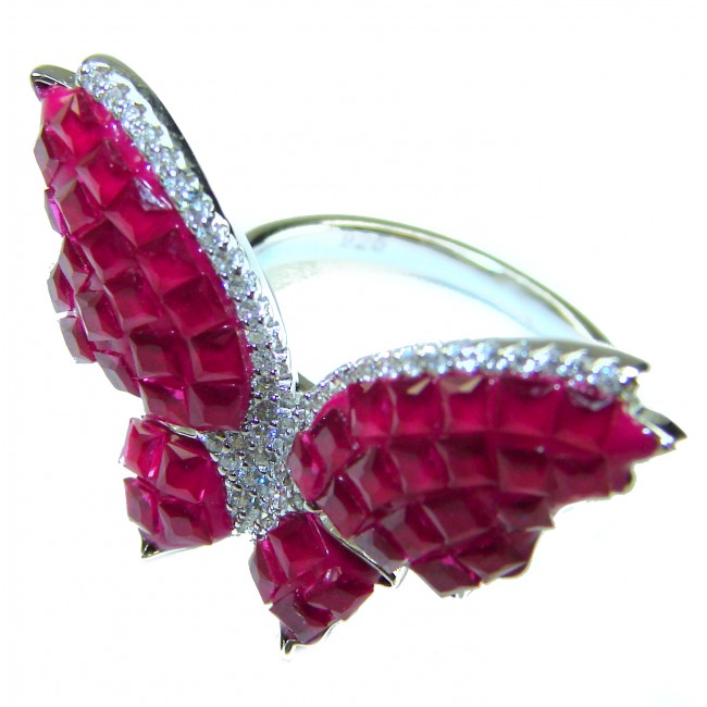 Precious Butterfly Genuine 10.5 carat Kasmir Ruby .925 Sterling Silver handmade Statement Ring size 6 - photo 1