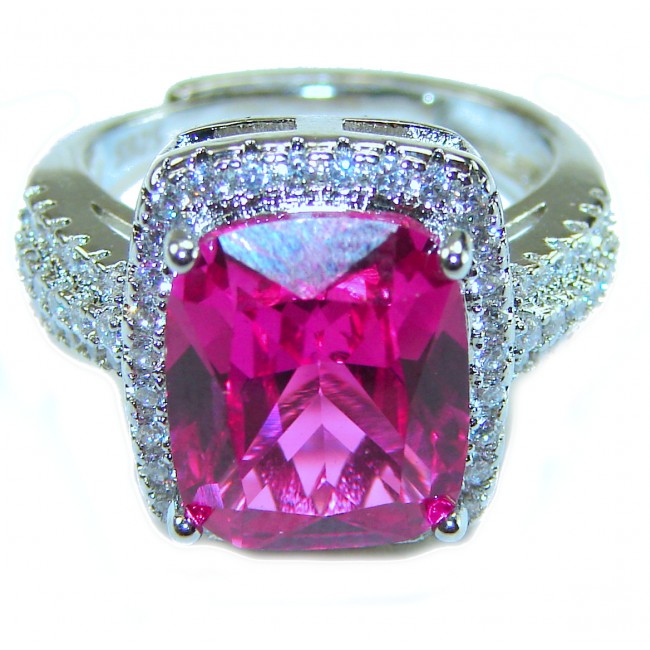 Blooming Orchid 12.8 carat Pink Sapphire .925 Silver handcrafted Cocktail Ring s. 7 adjustable