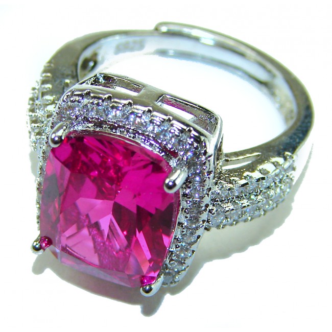 Blooming Orchid 12.8 carat Pink Sapphire .925 Silver handcrafted Cocktail Ring s. 7 adjustable