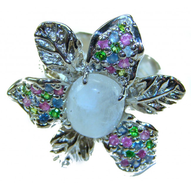 Rainbow Moonstone .925 Sterling Silver handmade ring s. 8