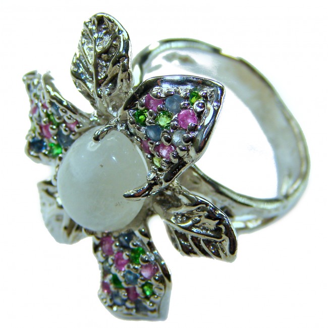 Rainbow Moonstone .925 Sterling Silver handmade ring s. 8