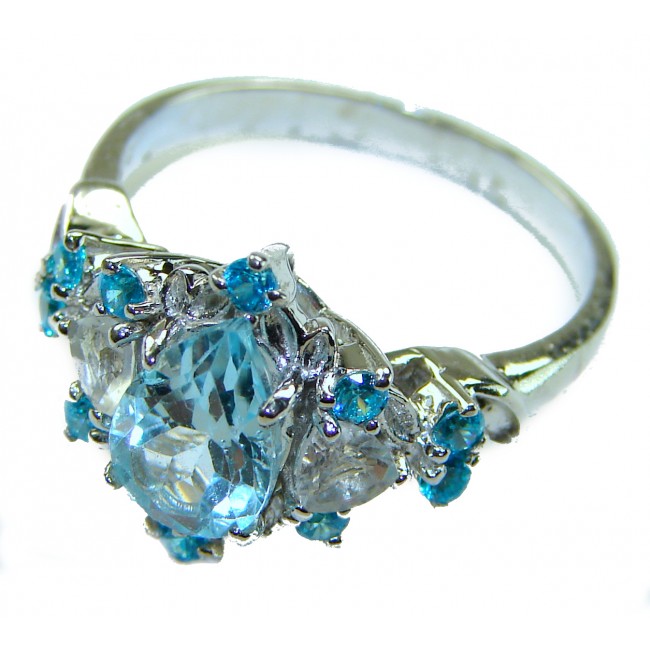 Emily 8.5 carat Swiss Aquamarine Ruby .925 Sterling Silver handmade Statement Ring size 7