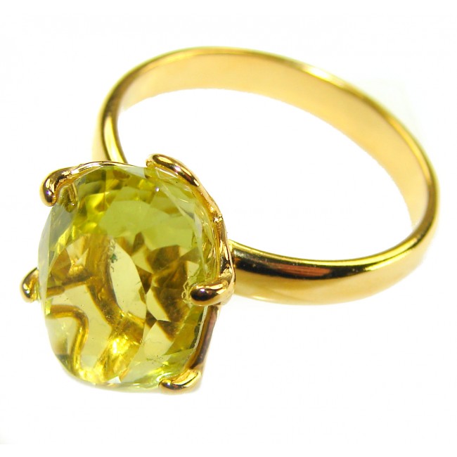 Solid 14.8 carat Genuine Lemon Quartz 18K Gold over .925 Sterling Silver handcrafted ring size 9