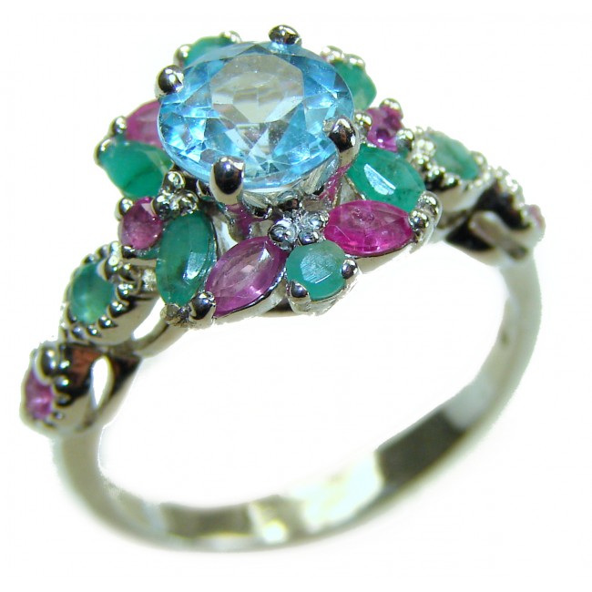 Emily 4.5 carat Swiss Aquamarine Ruby .925 Sterling Silver handmade Statement Ring size 6 - photo 3
